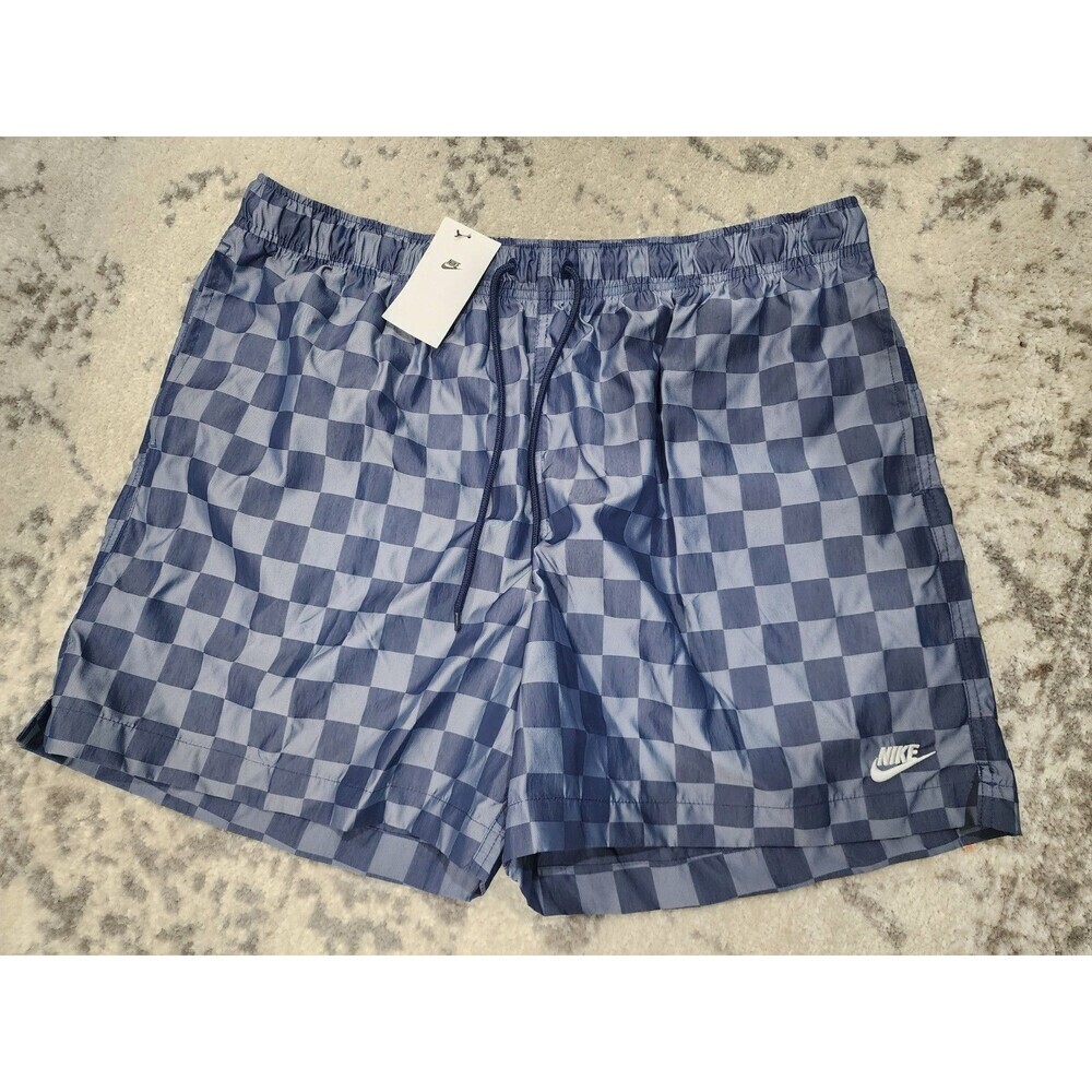 Nike Men's 2XL Club Flow Athletic Shorts Checkered Blue FN3098-410 Nylon Unlined